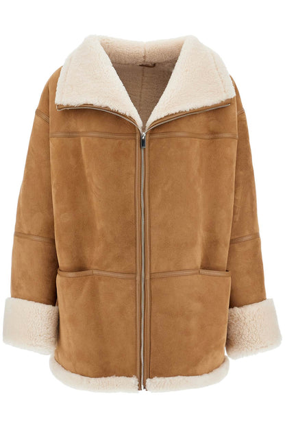 Toteme Toteme biscuits shearling lamb leather jacket with wide collar