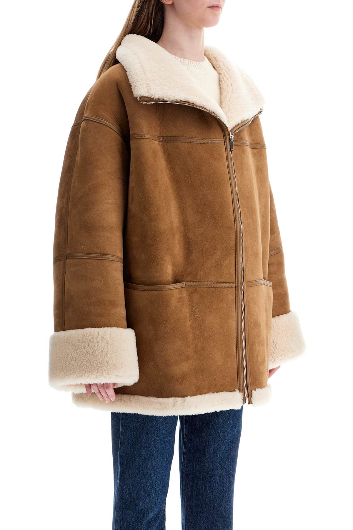 Toteme Toteme biscuits shearling lamb leather jacket with wide collar