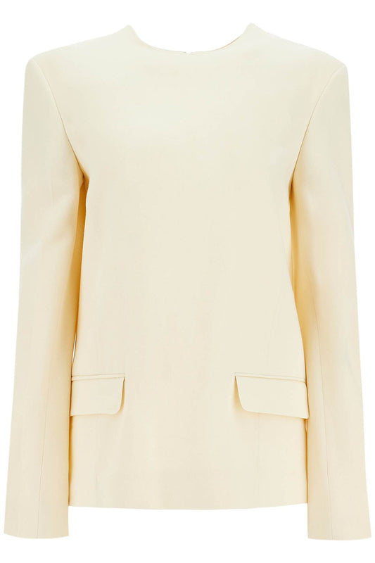 Toteme beige long sleeve top with applied pockets in viscose and wool