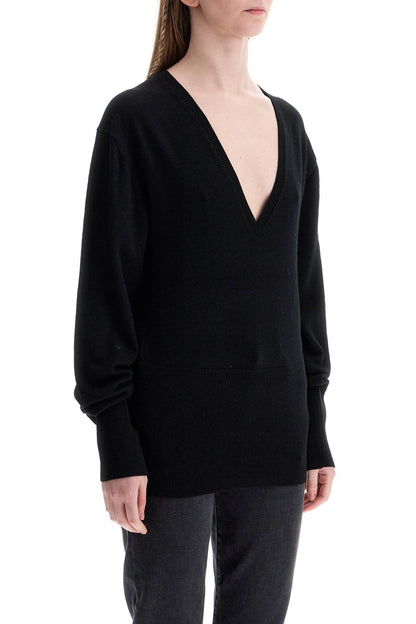 Toteme Toteme rws wool black sweater with deep v-neck