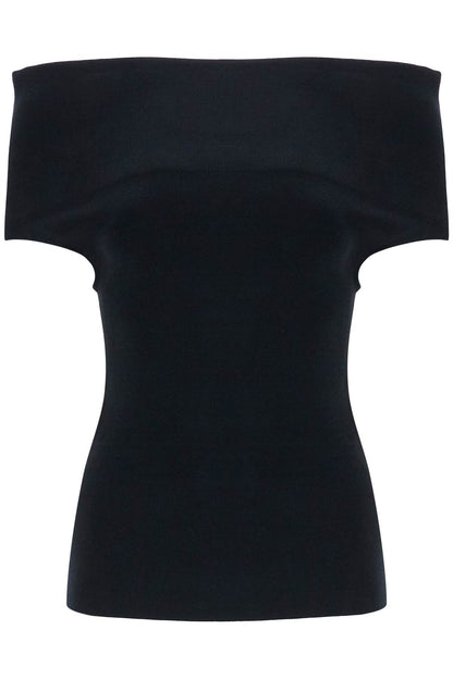 Toteme off-shoulder double-knit top in black viscose