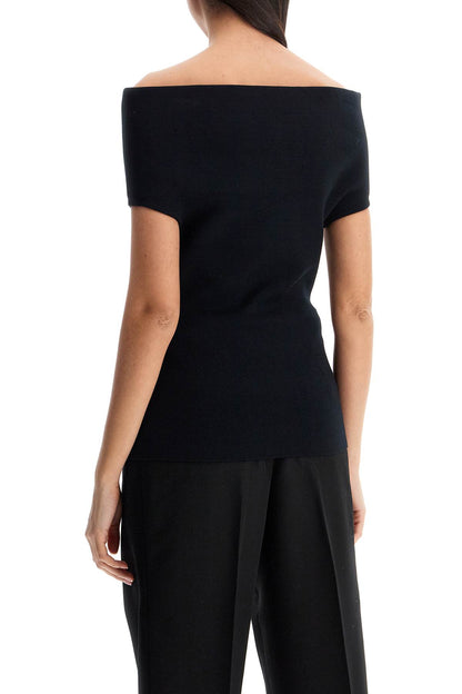 Toteme off-shoulder double-knit top in black viscose