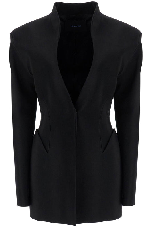 Mugler short black v-neck jacket with contemporary design