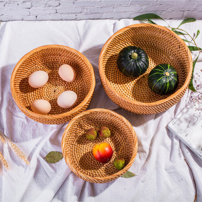 Round Fruit Woven Basket For Living Room Coffee Table