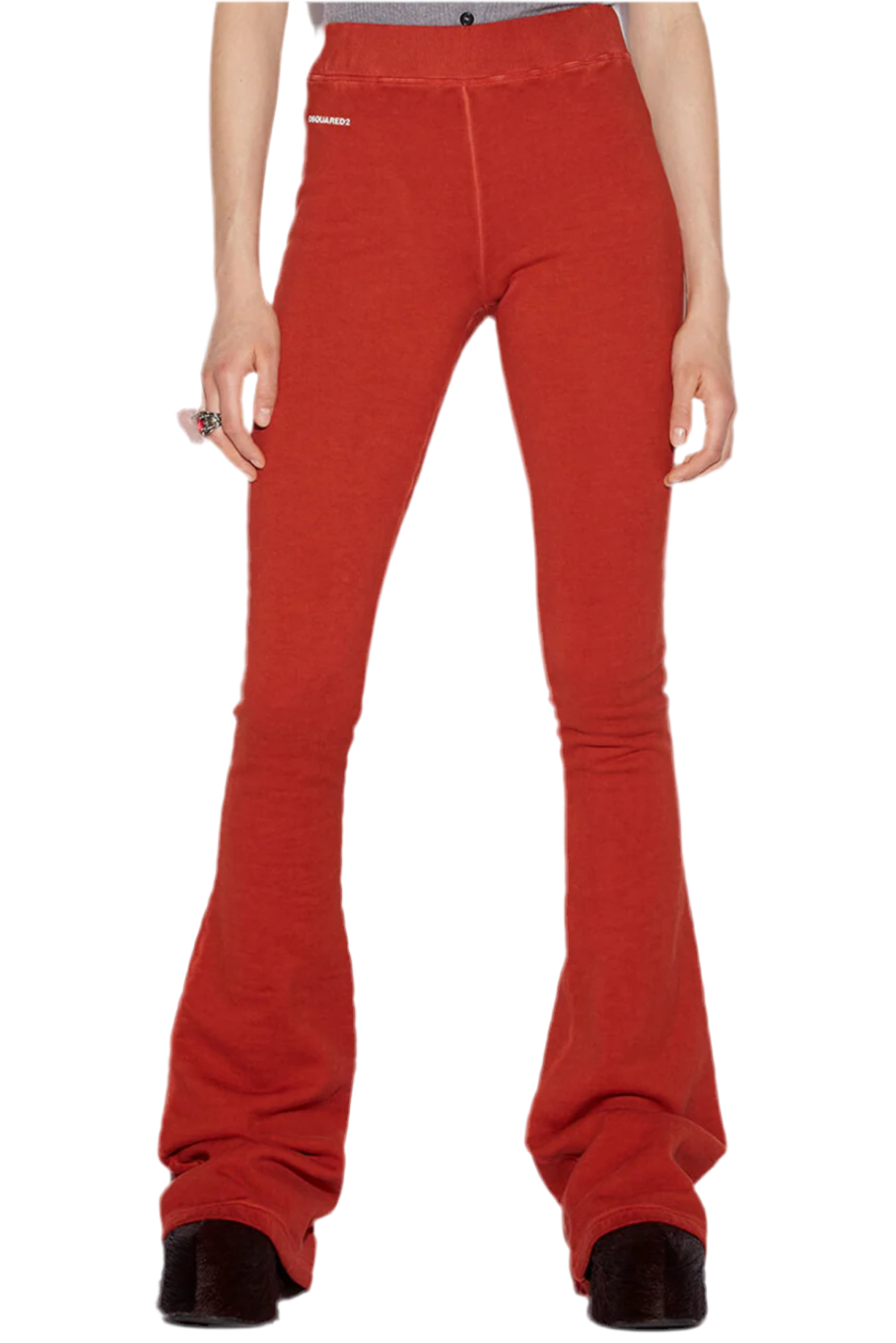 DSQUARED2 RED HIGH WAIST FLARED TROUSERS