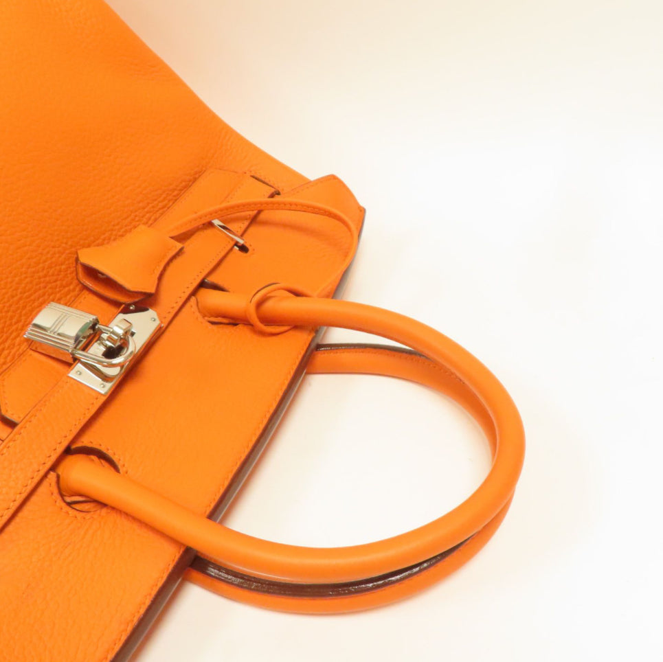 HERMÈS 
Taurillon Clemence Birkin 35 Orange (pre-loved)