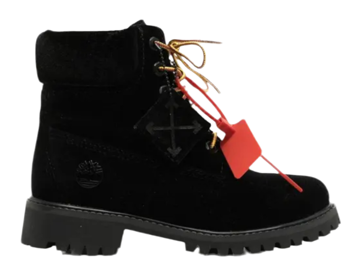 OFF-WHITE  Off White x Timberland Black Velvet Ankle Boots