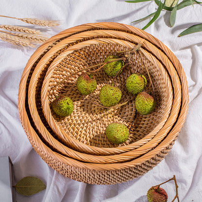 Round Fruit Woven Basket For Living Room Coffee Table