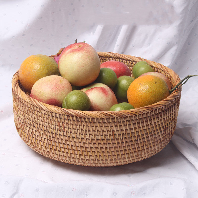 Round Fruit Woven Basket For Living Room Coffee Table