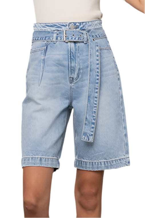 Self Belted Bermuda Denim Shorts