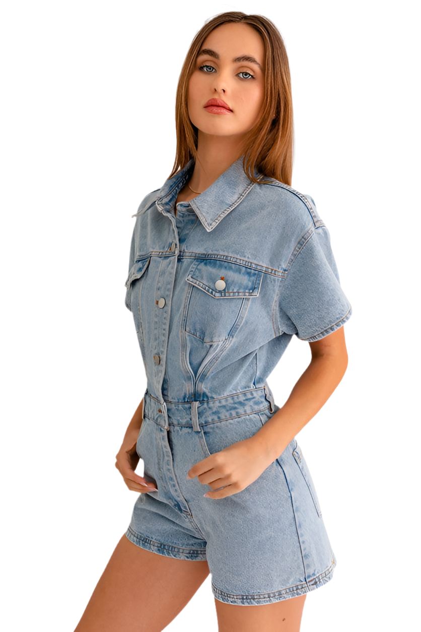 SHORT SLEEVE DENIM ROMPER