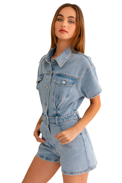 SHORT SLEEVE DENIM ROMPER