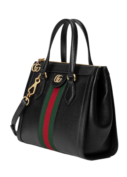 GUCCI 
Textured Calfskin Web Small Ophidia Tote Bag Black