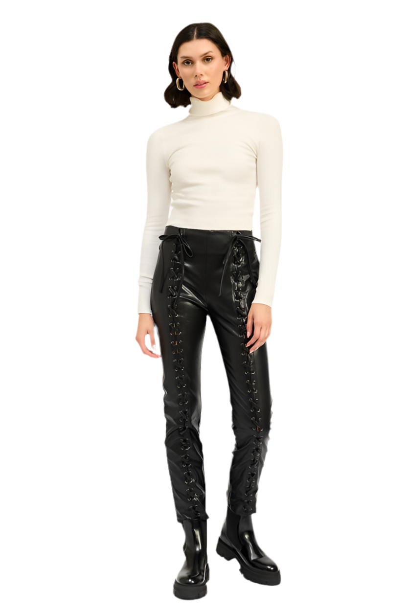 “ANDREA” LACE UP LEATHER TROUSERS