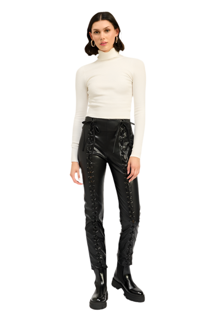 “ANDREA” LACE UP LEATHER TROUSERS