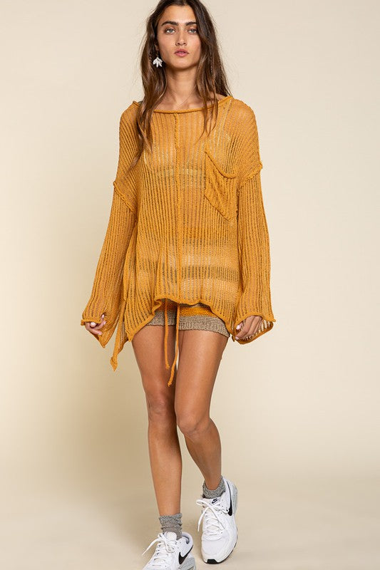 Loose Fit See-through Boat Neck Sweater