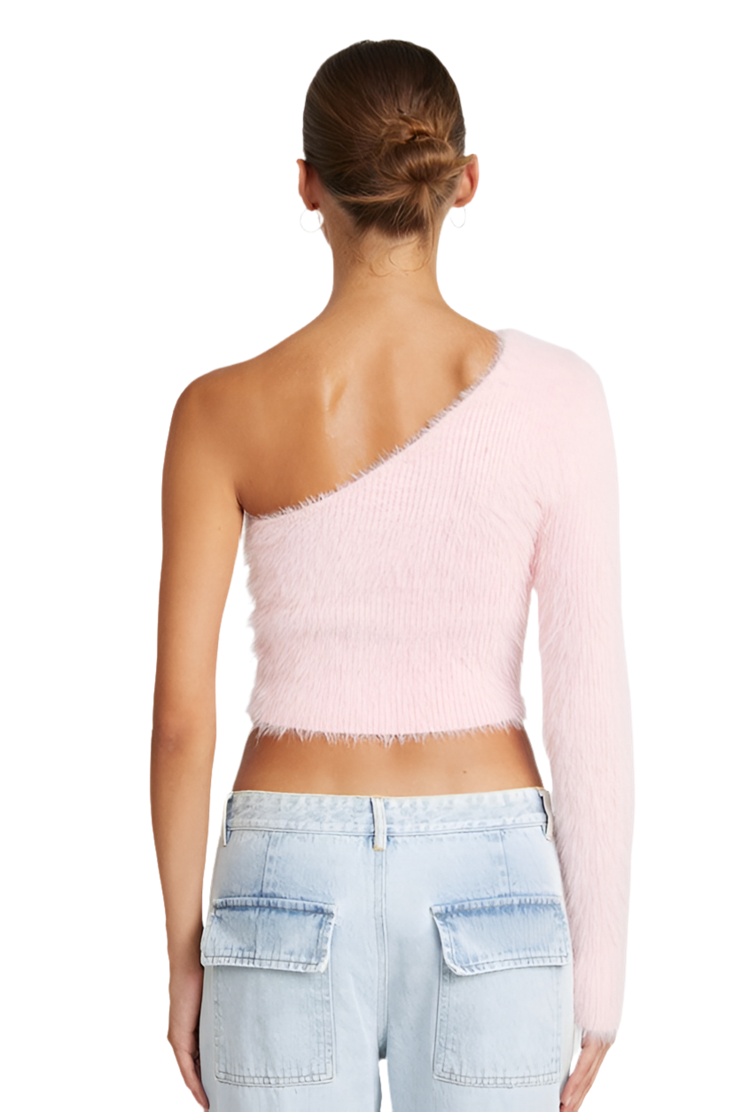 ONE SHOULDER FLUFFY SWEATER TOP