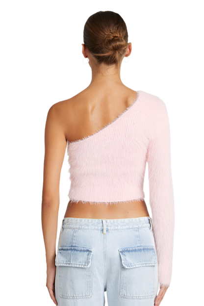 ONE SHOULDER FLUFFY SWEATER TOP