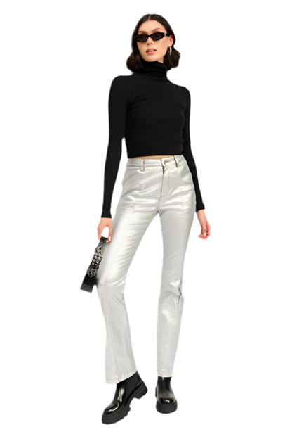 “SHAYLA” METALLIC FLARED PANTS