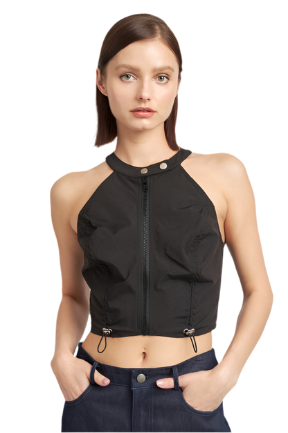 “BETH” ZIP FRONT HALTER NECK CROPPED TOP