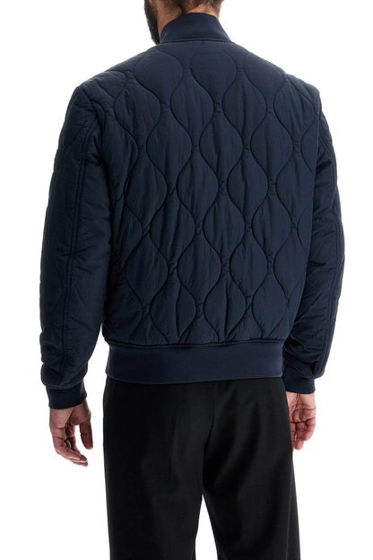 Boss dark blue slim fit quilted down jacket with wavy pattern