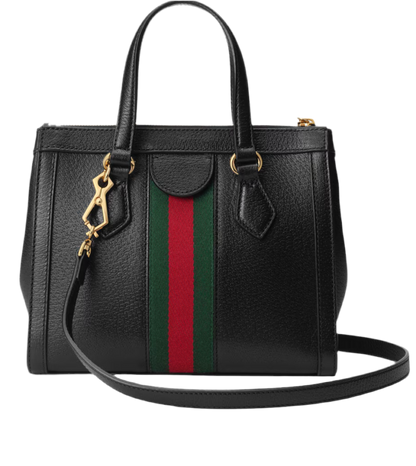 GUCCI 
Textured Calfskin Web Small Ophidia Tote Bag Black