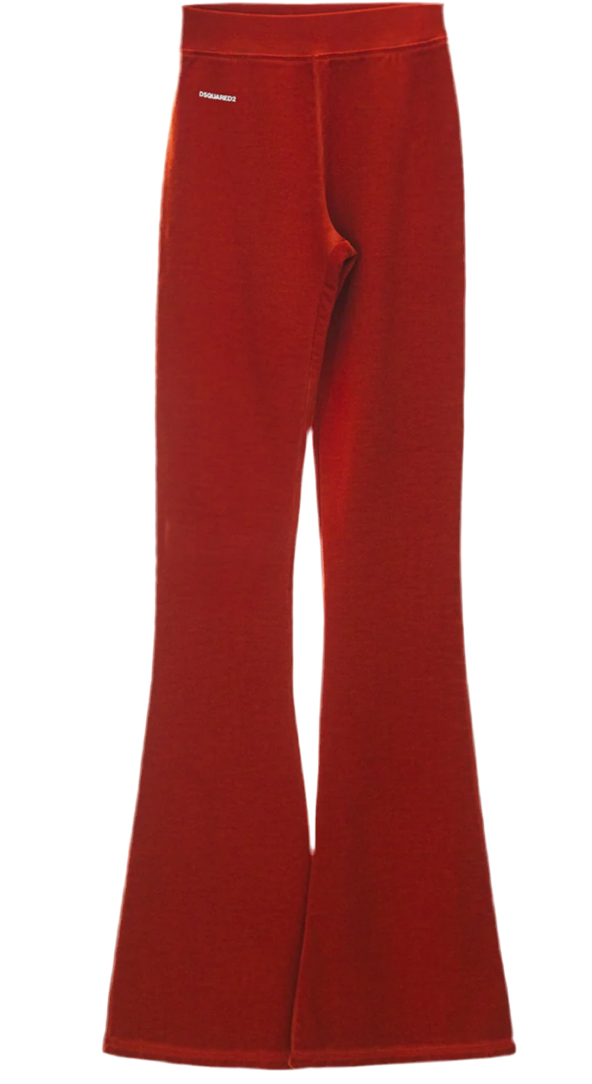 DSQUARED2 RED HIGH WAIST FLARED TROUSERS