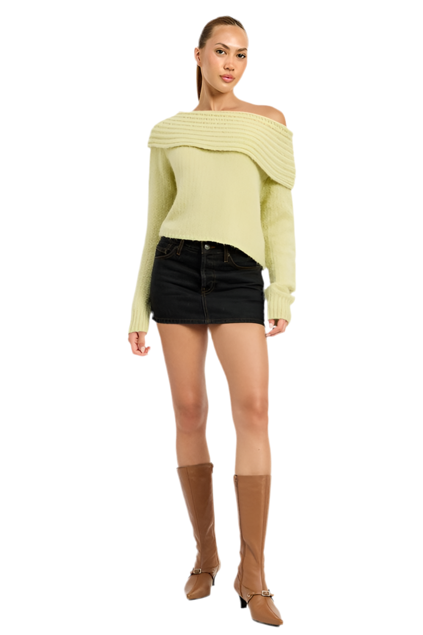 “BRIN”COWL NECK CROPPED SWEATER