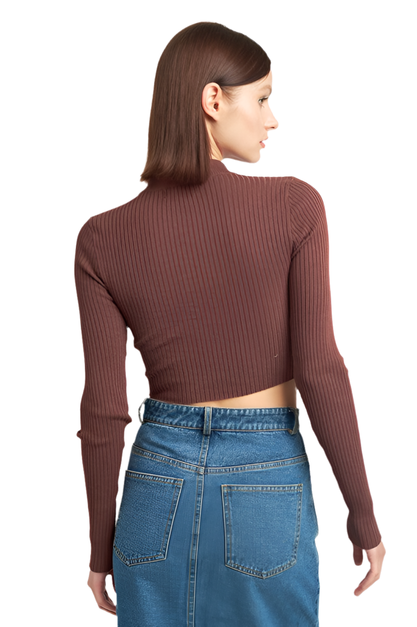 “JUDY” MOCK NECK CROP TOP WITH CUT OUT