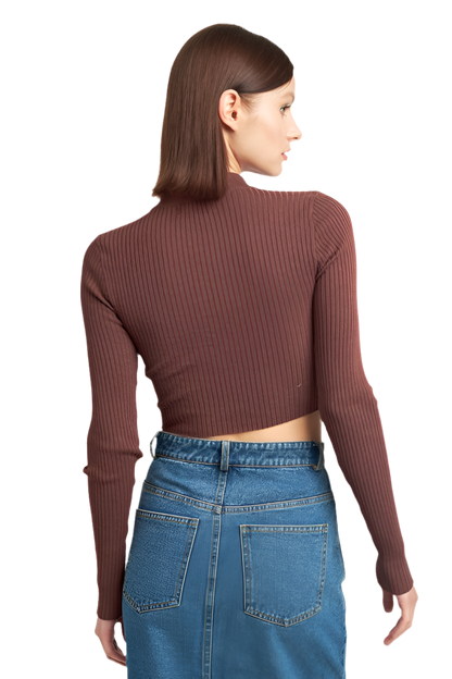 “JUDY” MOCK NECK CROP TOP WITH CUT OUT