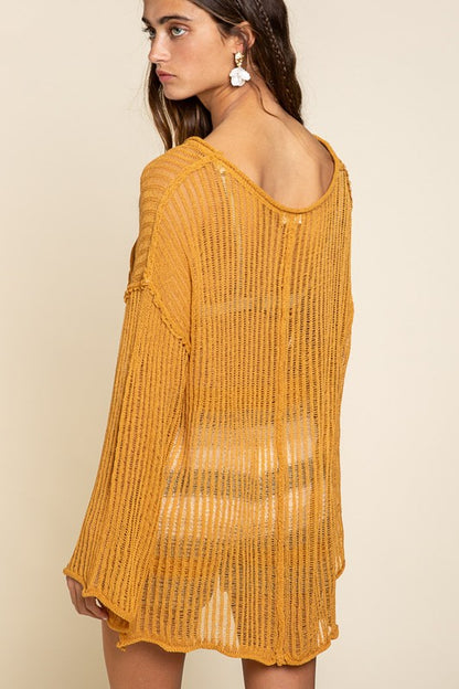 Loose Fit See-through Boat Neck Sweater