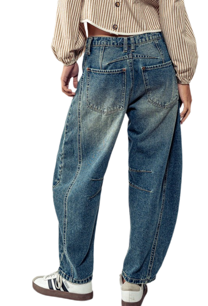 “AMY” DIRTY WASH BARREL JEANS