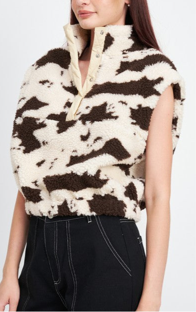 “LATONI” COW PRINT VESTS WITH ZIPPER