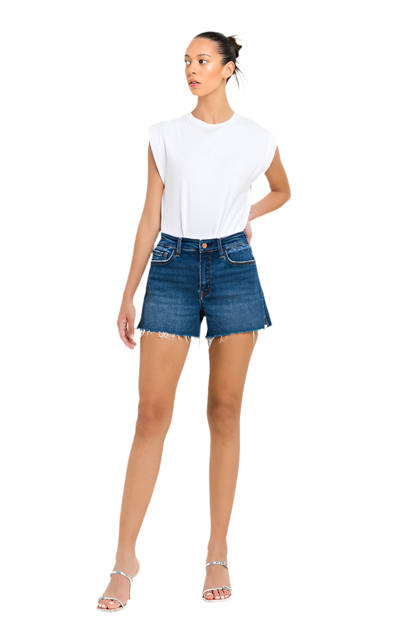 HIGH RISE SLIT RAW HEM SHORTS