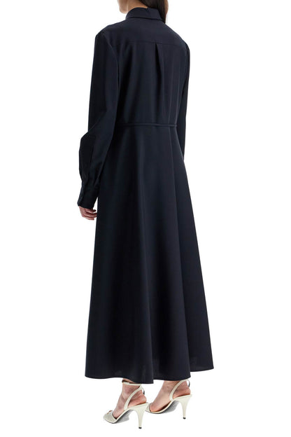 Valentino Garavani Valentino Garavani elegant navy blue wool dress with long sleeves and golden belt