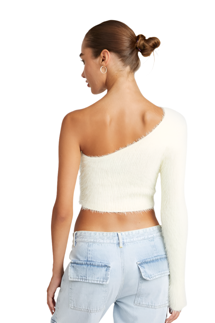 ONE SHOULDER FLUFFY SWEATER TOP