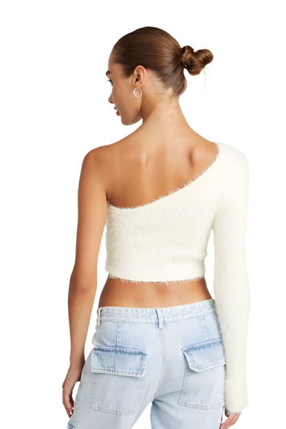 ONE SHOULDER FLUFFY SWEATER TOP