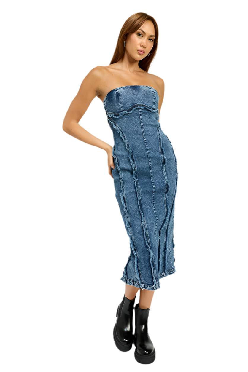 “TABBY” TUBE FRAYED SEAM MIDI DRESS