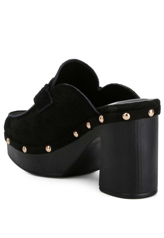 “RILEY” Suede Platform Clogs