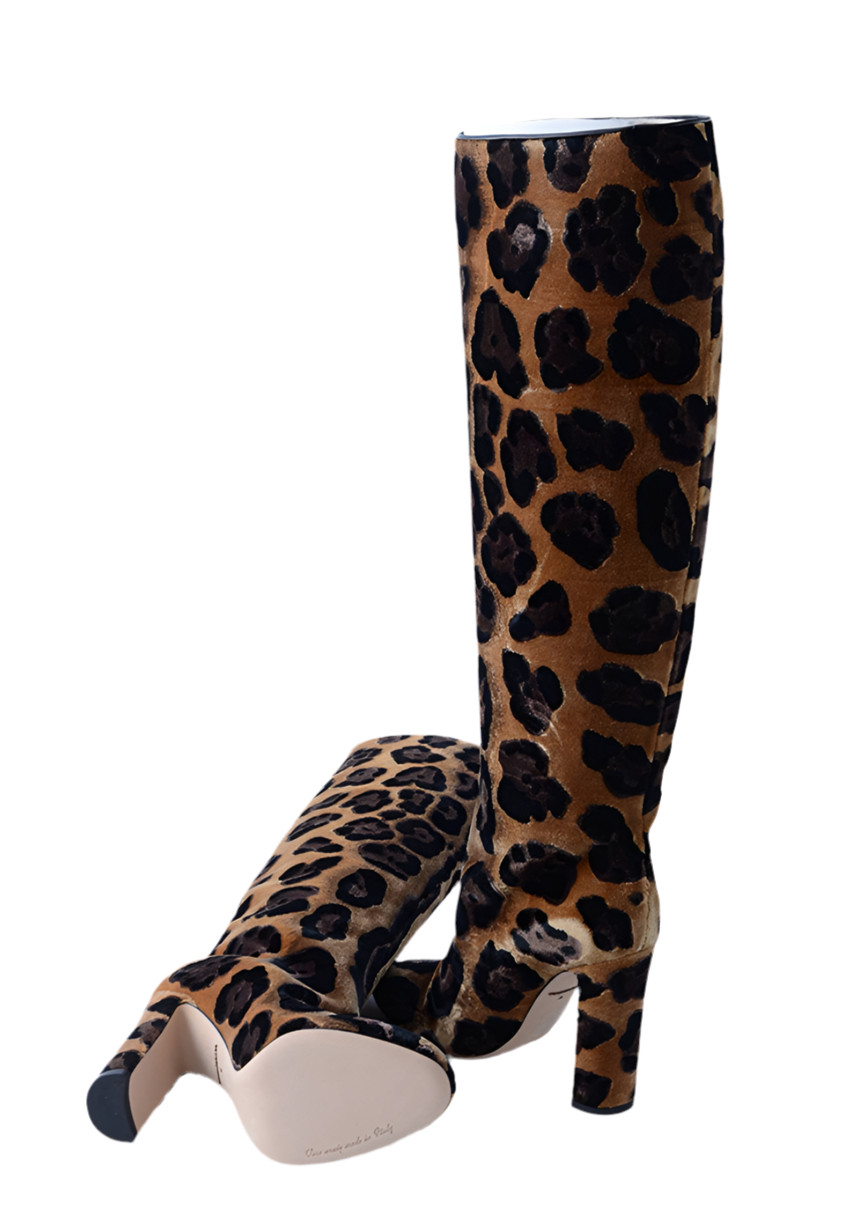 DOLCE & GABBANA Brown Giraffe Velvet Boots