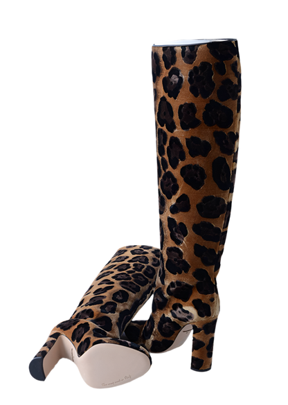 DOLCE & GABBANA Brown Giraffe Velvet Boots