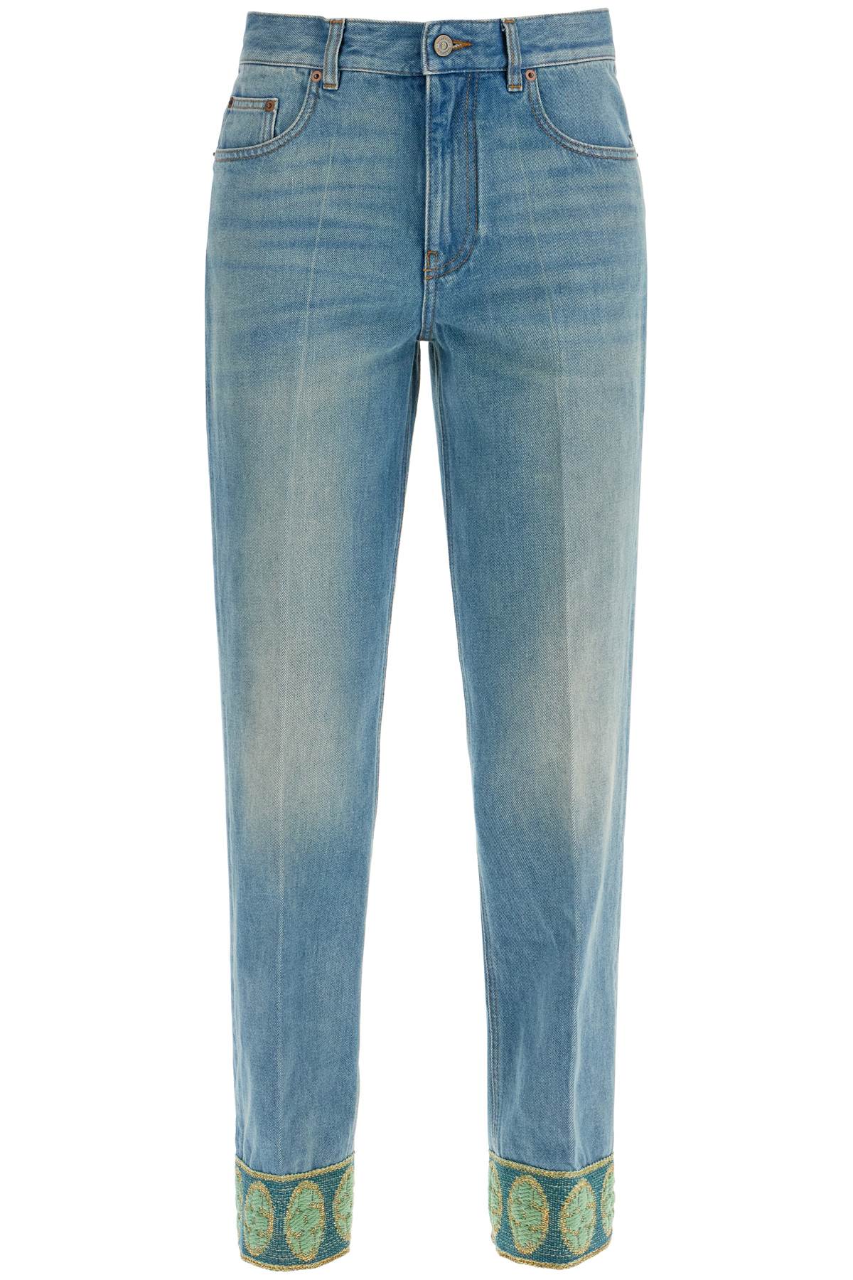 Valentino Garavani Valentino Garavani medium blue jeans with green embroidery*** straight leg*** high waist