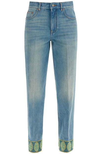 Valentino Garavani Valentino Garavani medium blue jeans with green embroidery*** straight leg*** high waist