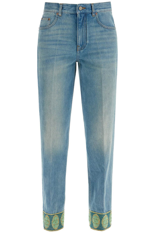 Valentino Garavani Valentino Garavani medium blue jeans with green embroidery*** straight leg*** high waist