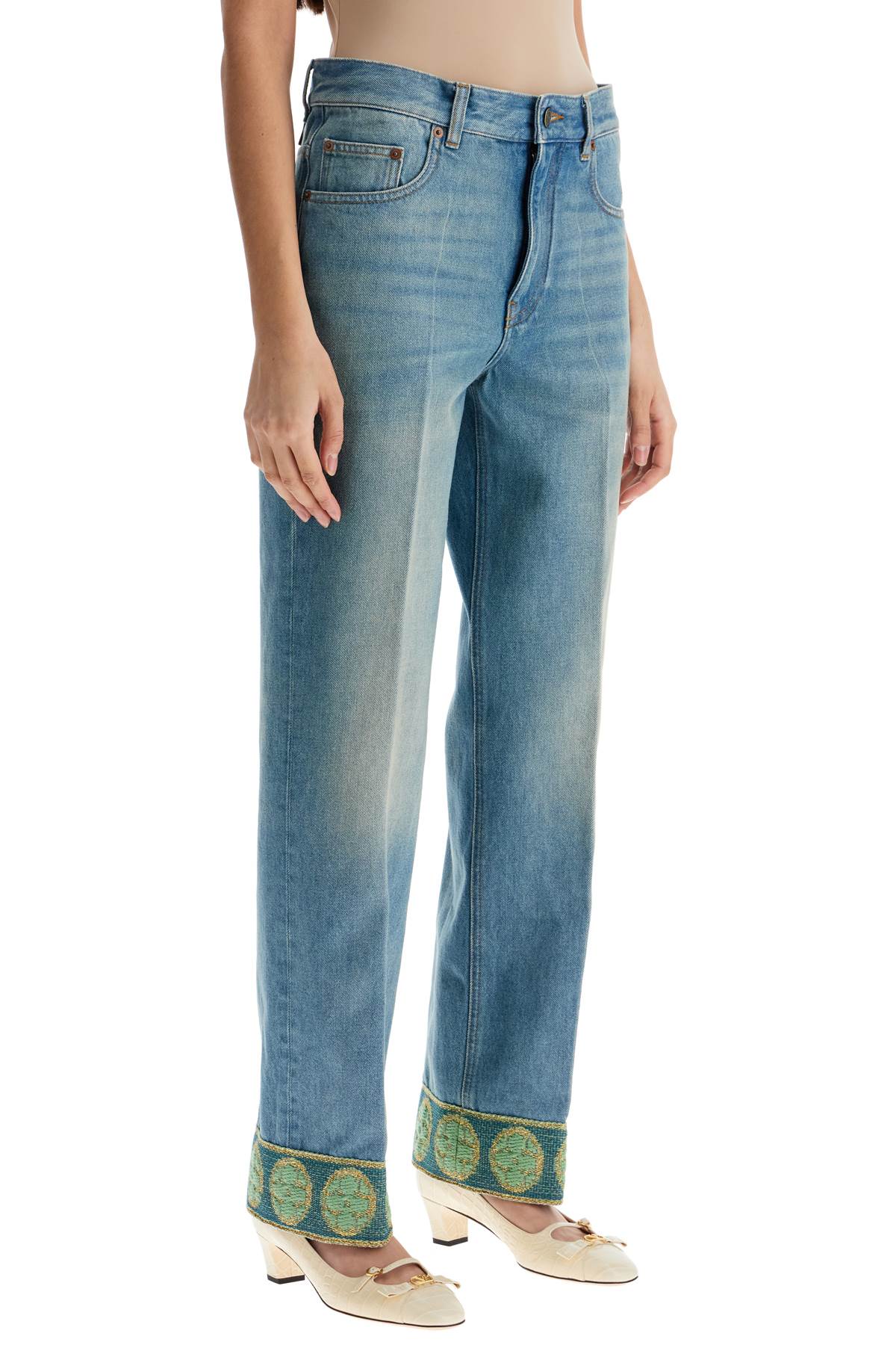 Valentino Garavani Valentino Garavani medium blue jeans with green embroidery*** straight leg*** high waist