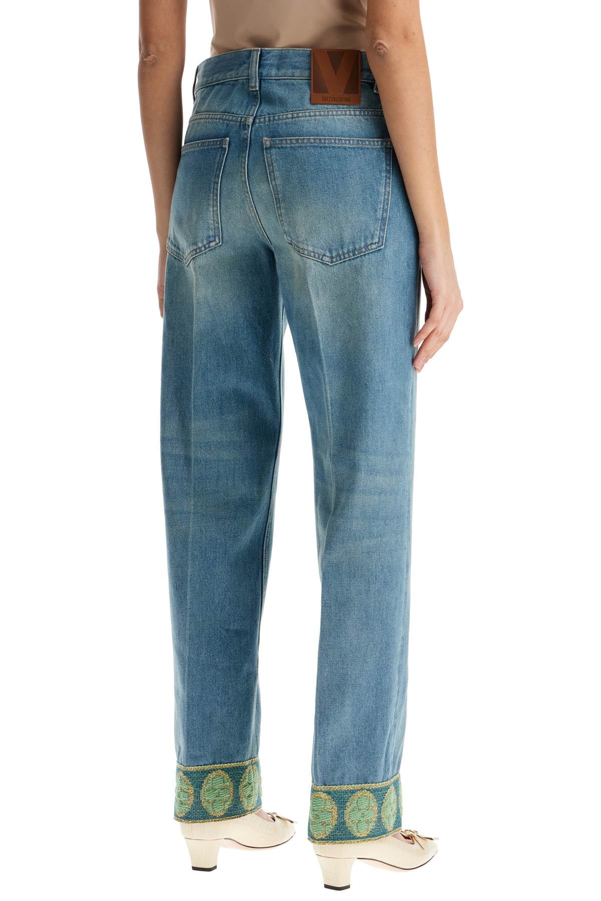 Valentino Garavani Valentino Garavani medium blue jeans with green embroidery*** straight leg*** high waist