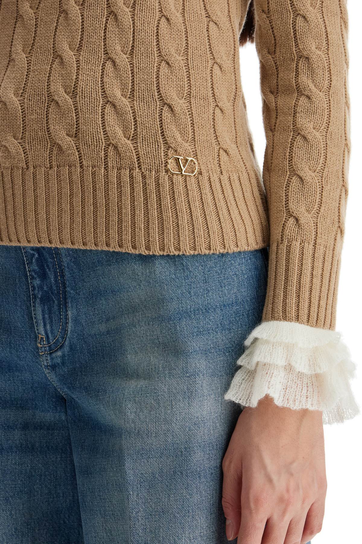 Valentino Garavani Valentino Garavani beige and ivory cable knit crew neck sweater