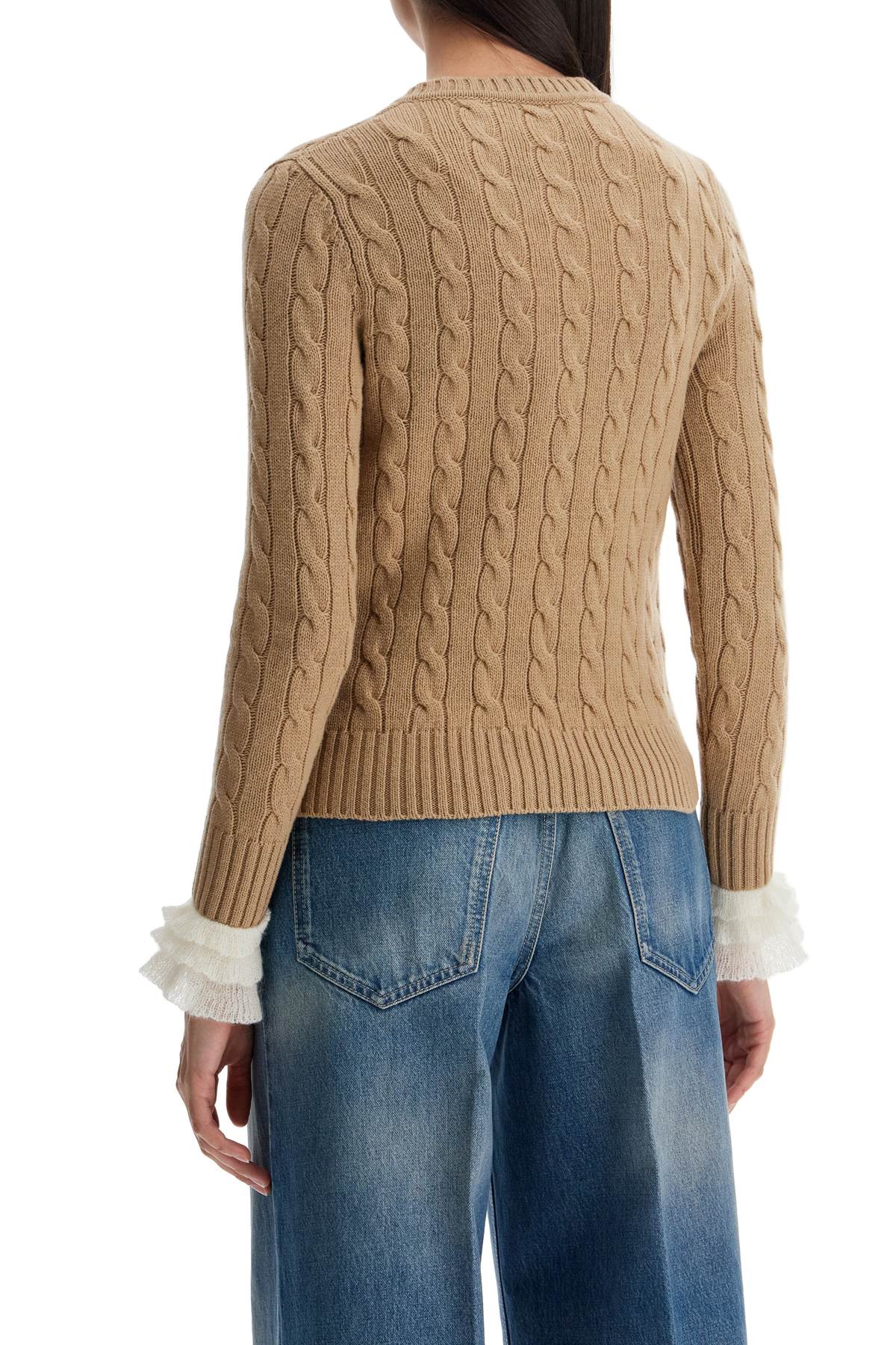 Valentino Garavani Valentino Garavani beige and ivory cable knit crew neck sweater