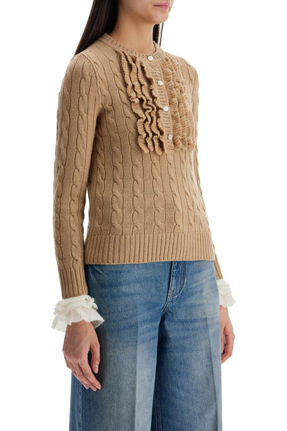 Valentino Garavani Valentino Garavani beige and ivory cable knit crew neck sweater