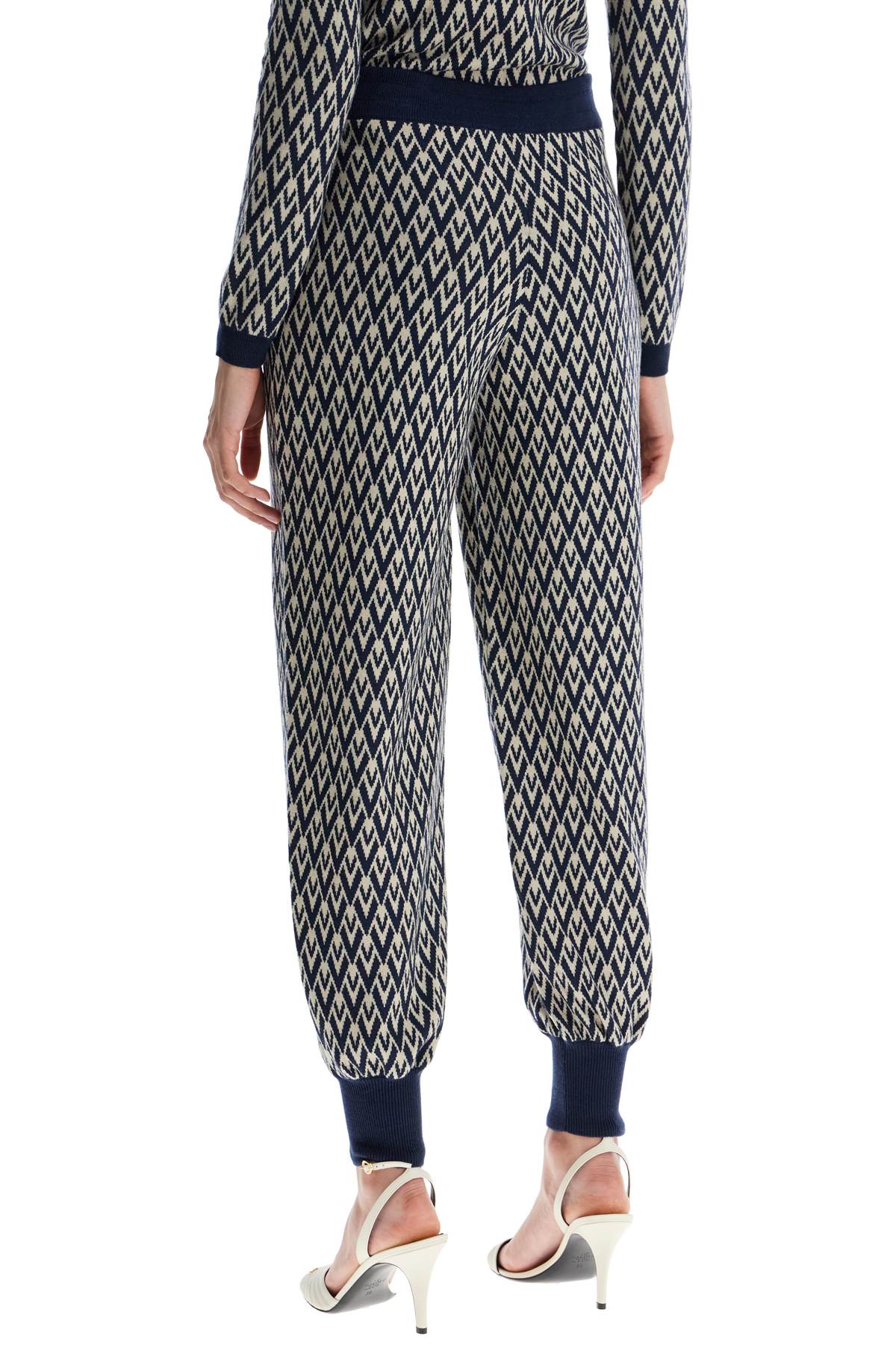 Valentino Garavani Valentino Garavani high-waisted wide-leg zigzag cream and navy virgin wool pants